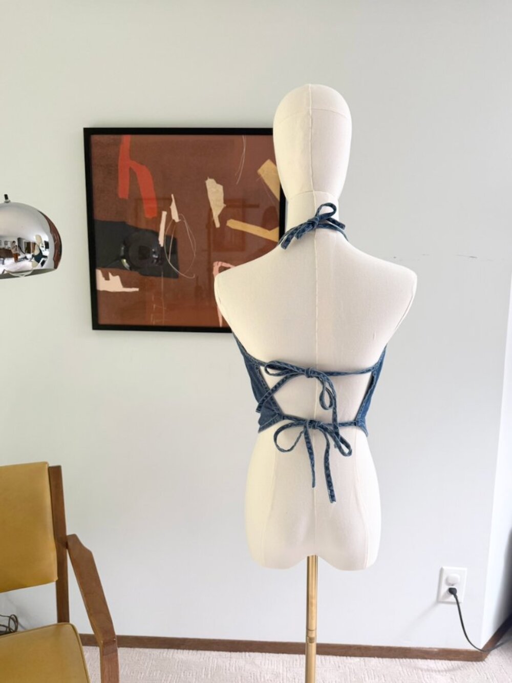 Vintage 90s Y2K Denim Backless Halter Top Fits Size Small
